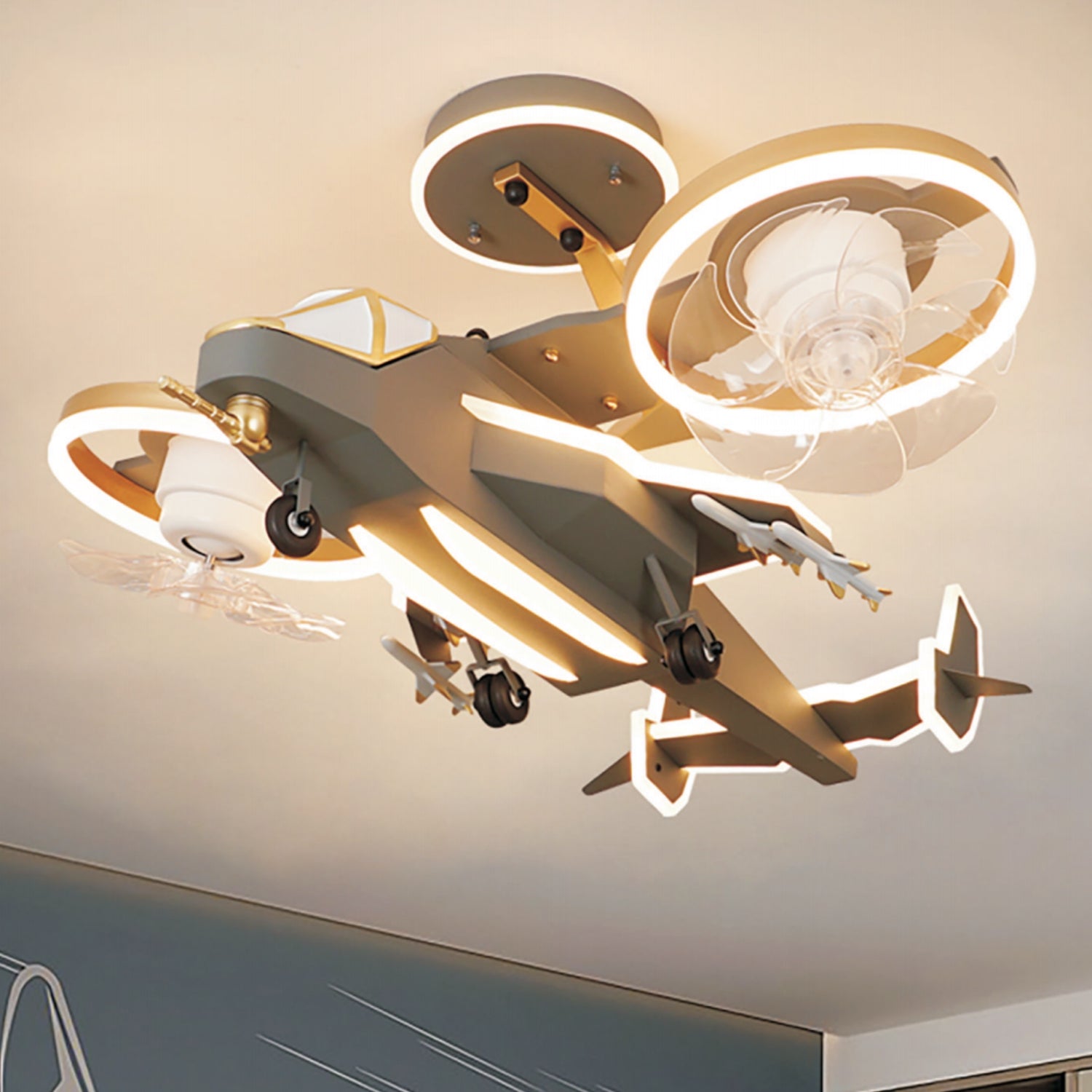 10755 Led Bedroom Ceiling Fan Lights, Helicopter Lighting, Remote Control