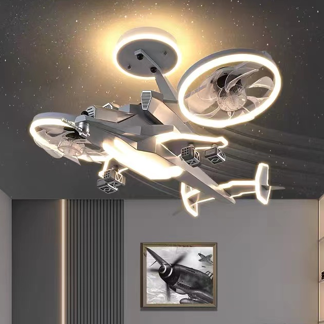 20510 Led Bedroom Ceiling Fan Lights, Helicopter Lighting, Remote Control