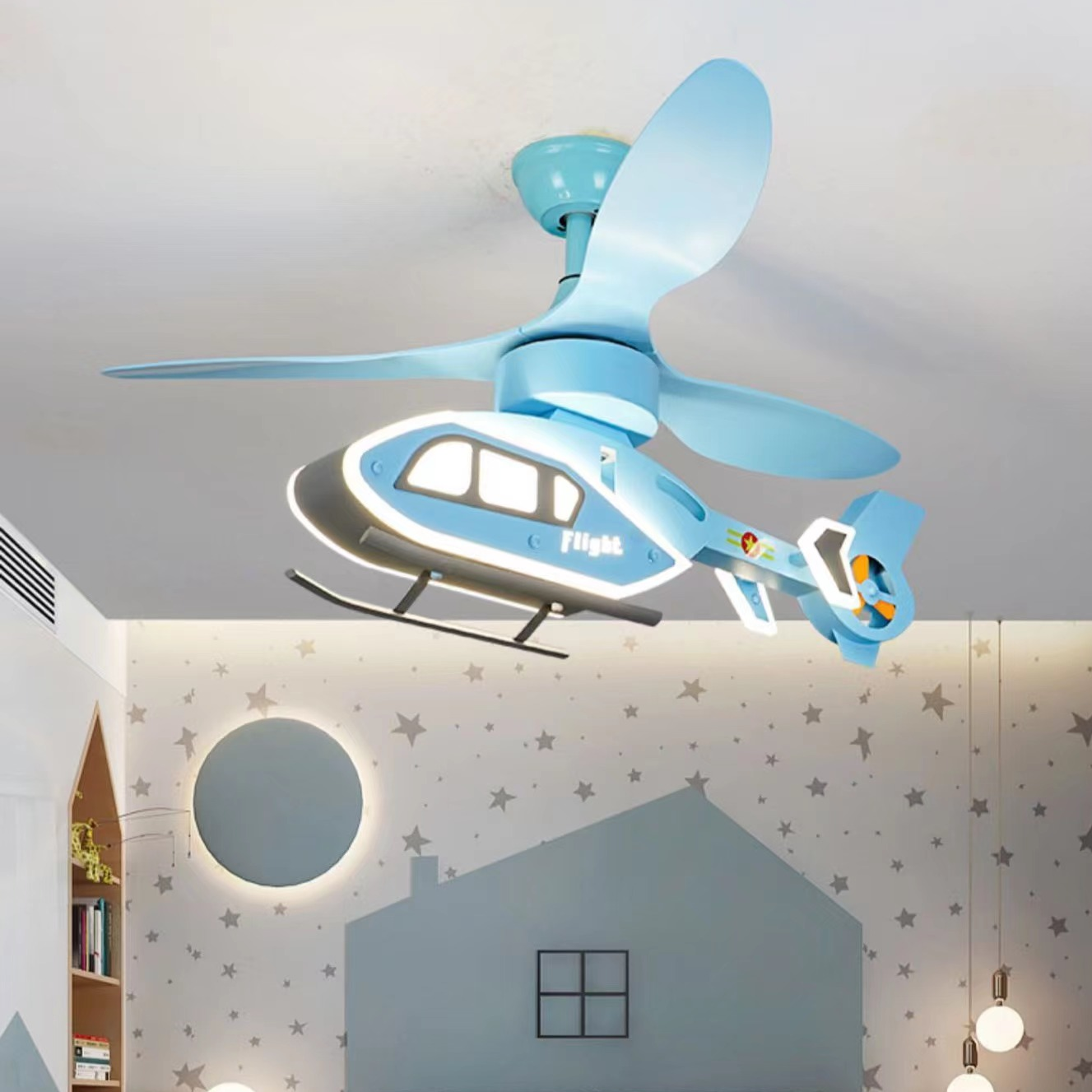 20377 Led Bedroom Ceiling Fan Lights, Helicopter Lighting, Remote Control